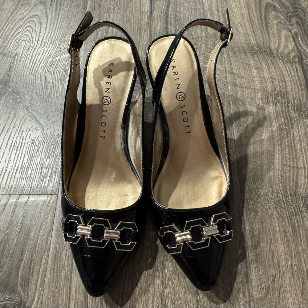 Karen Scott Black Heels with Chain Embellishment Gildyy slingback pumps size 6 - Picture 3 of 10